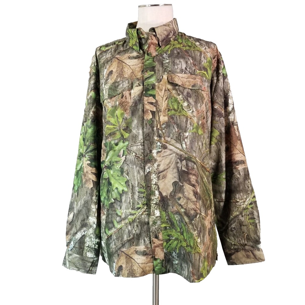 Mossy Oak Button Up Mens XL Green Realtree Camo Vented Long Sleeve Outdoor Shirt